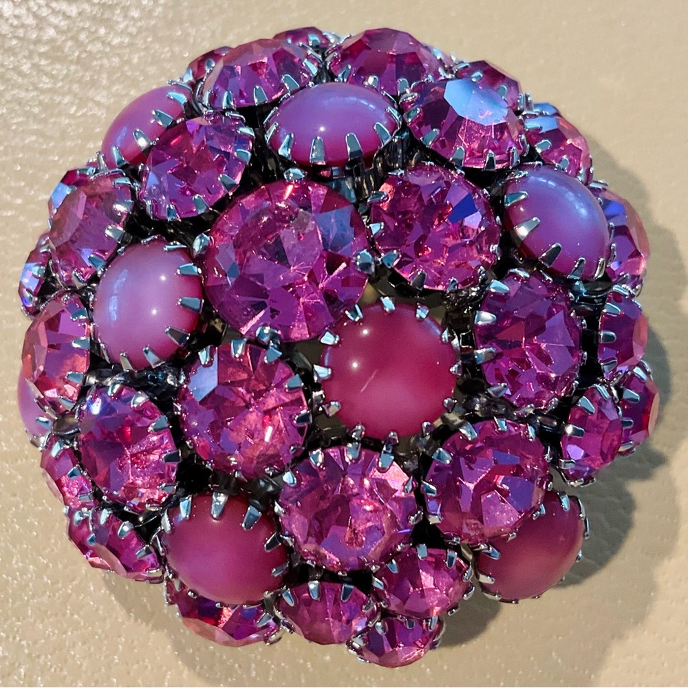 Warner Domed Pink Crystal & Frosted Pink Rhinestone Brooch